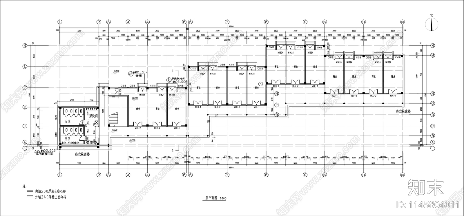 民宿建筑cad施工图下载【ID:1145804011】