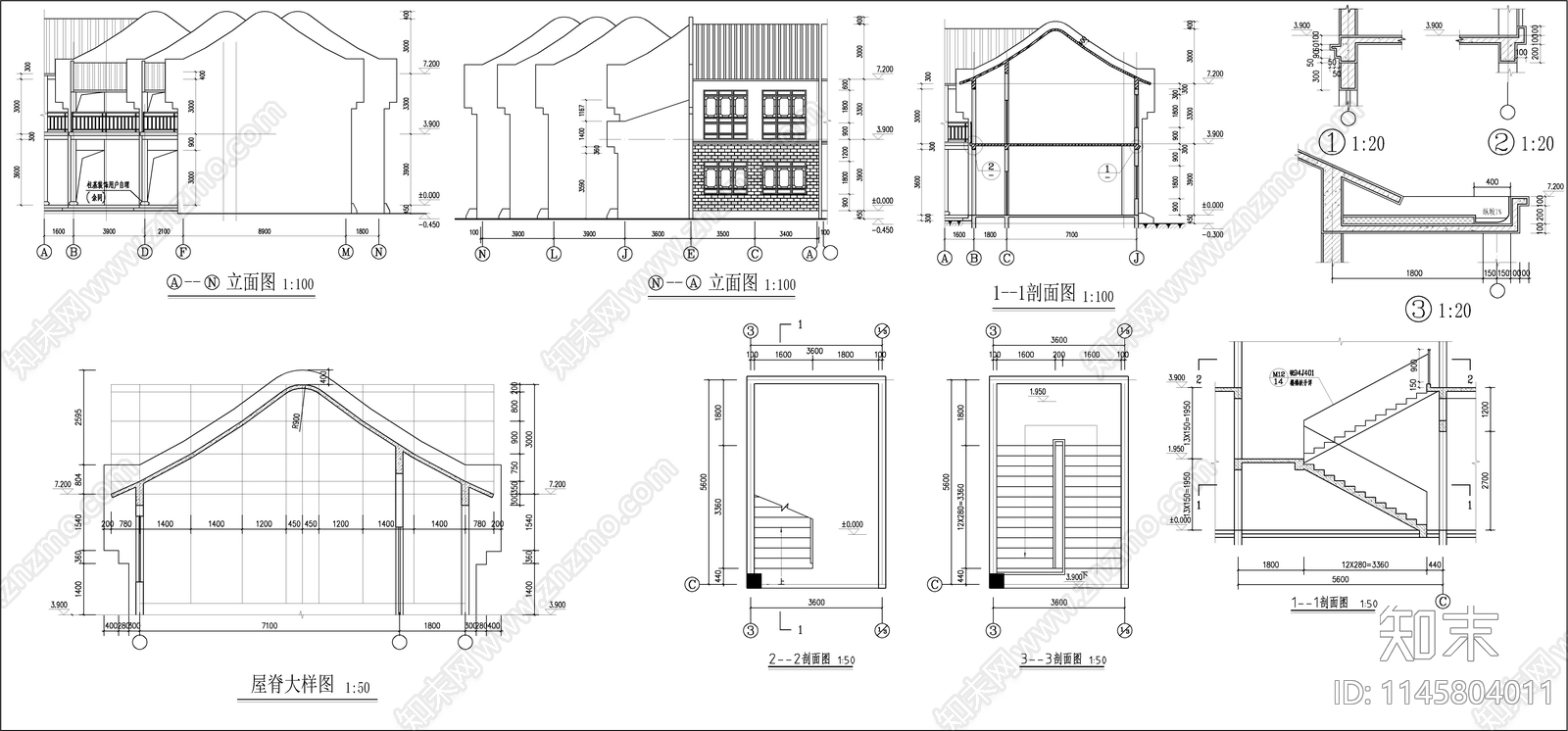 民宿建筑cad施工图下载【ID:1145804011】