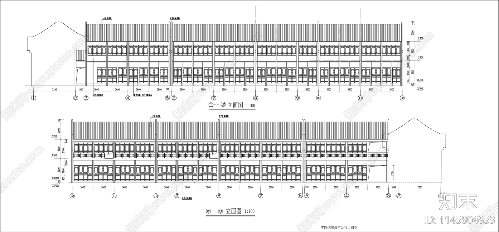 仿古商业街建筑cad施工图下载【ID:1145804853】