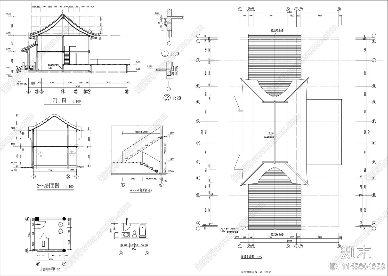 仿古商业街建筑cad施工图下载【ID:1145804853】