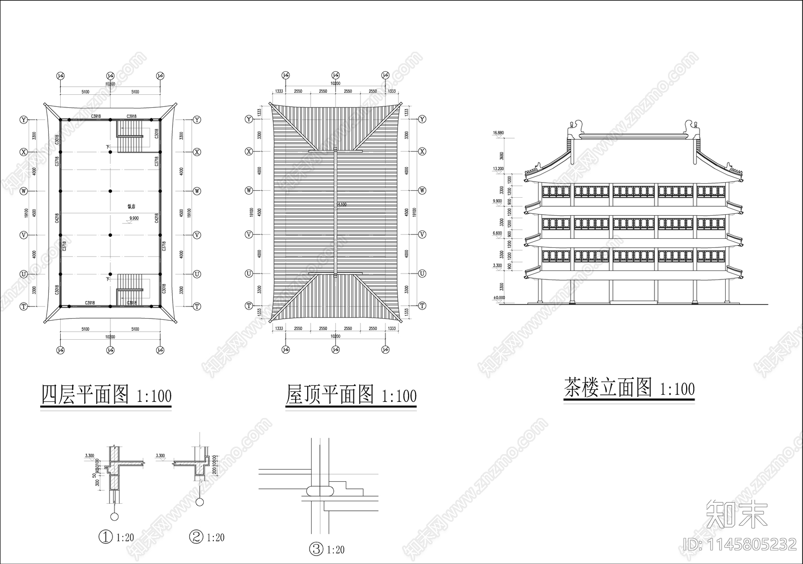 仿古商业街建筑cad施工图下载【ID:1145805232】