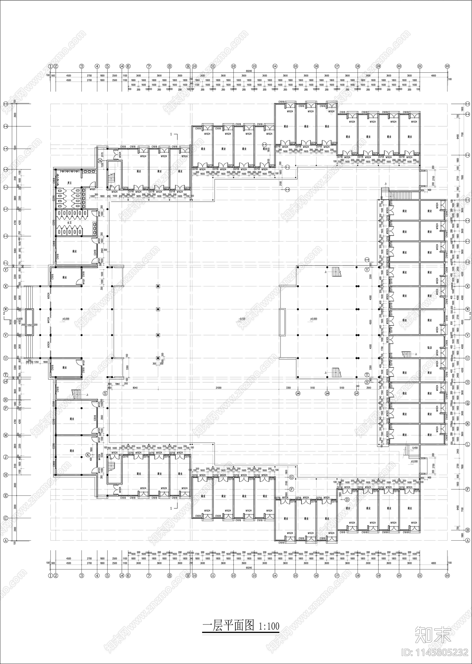 仿古商业街建筑cad施工图下载【ID:1145805232】