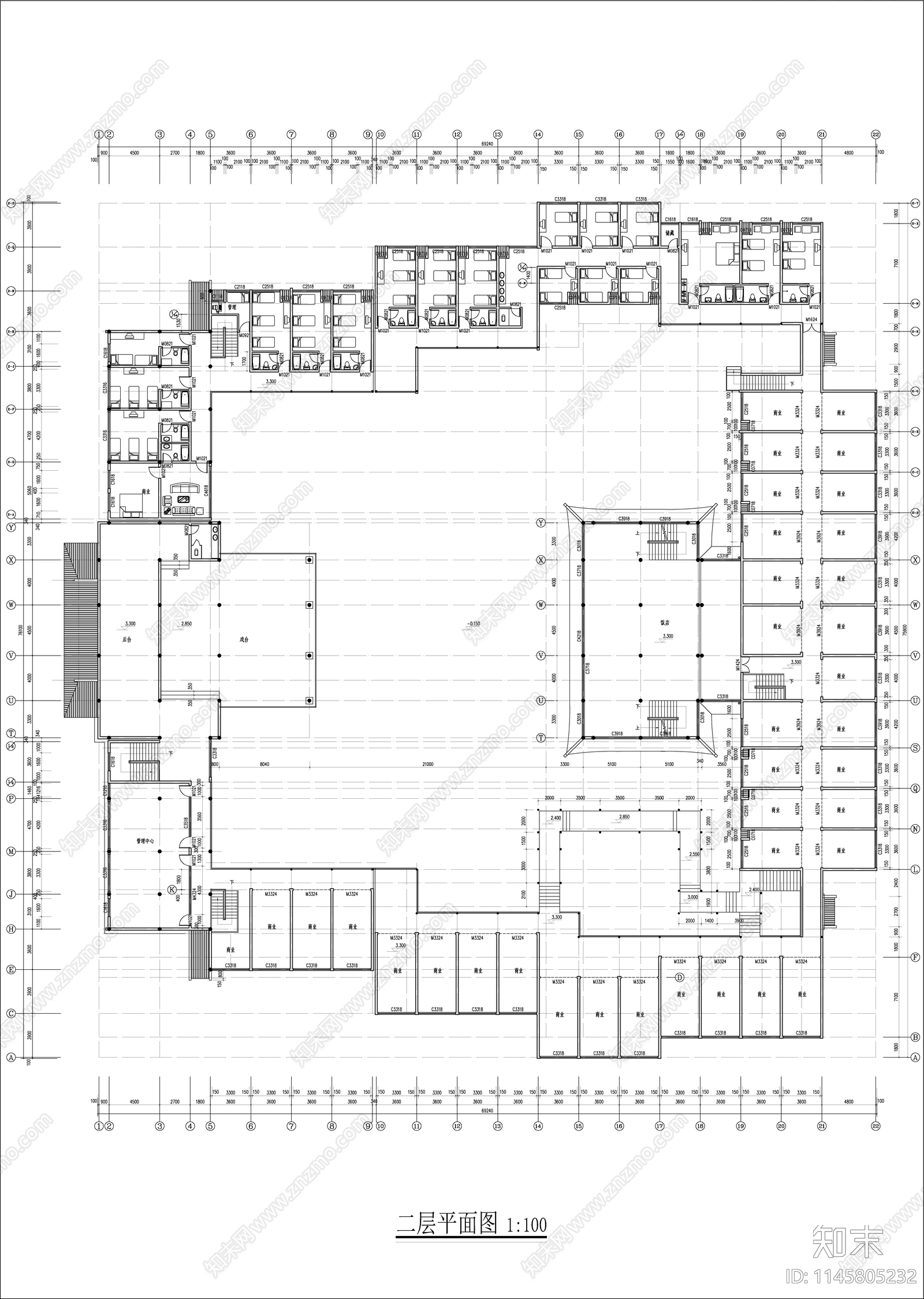 仿古商业街建筑cad施工图下载【ID:1145805232】