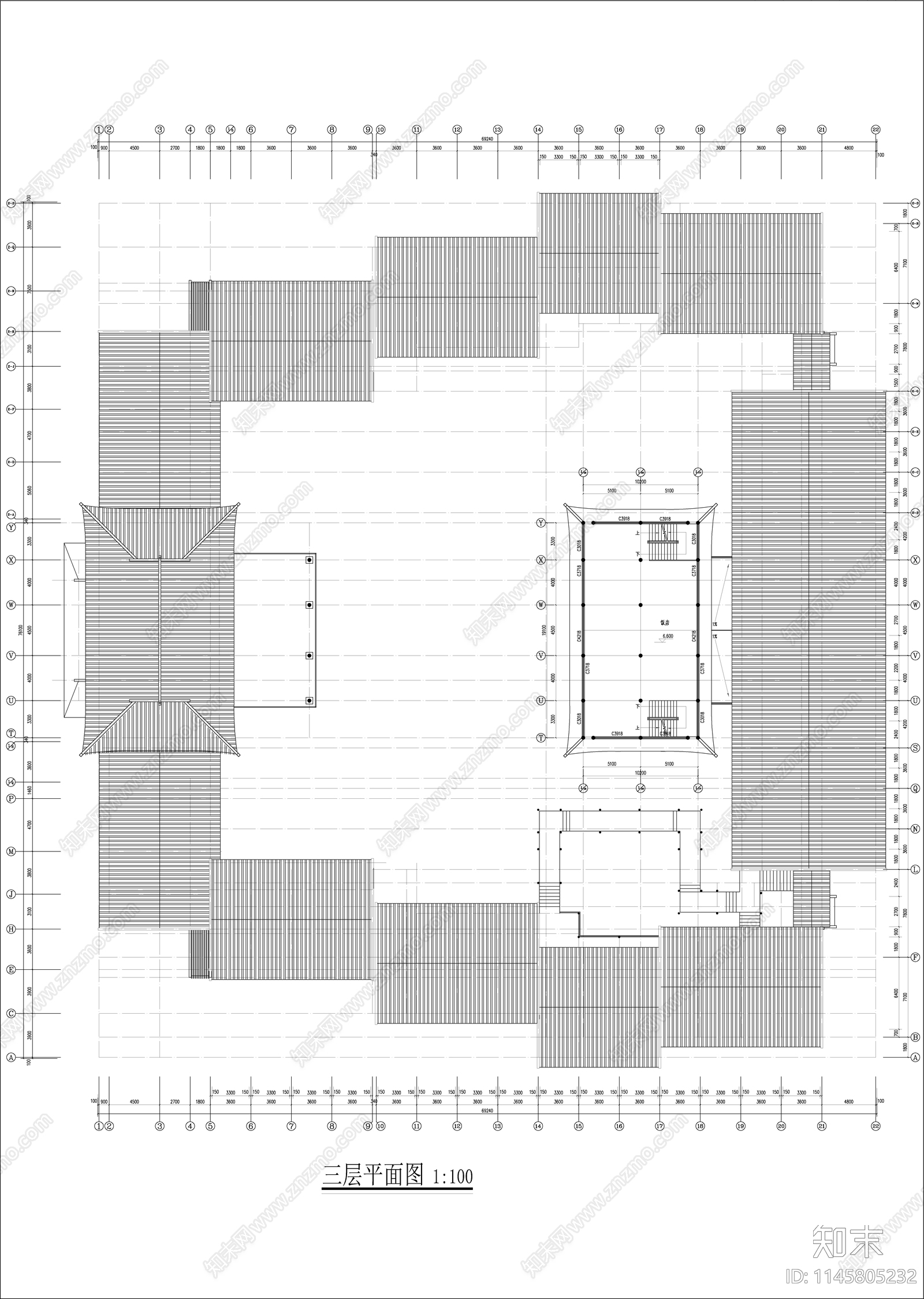 仿古商业街建筑cad施工图下载【ID:1145805232】