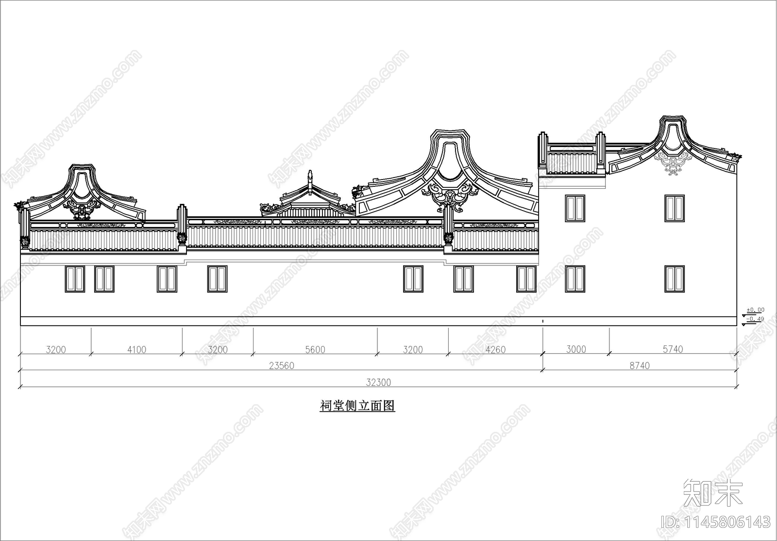 西田祠堂建筑cad施工图下载【ID:1145806143】