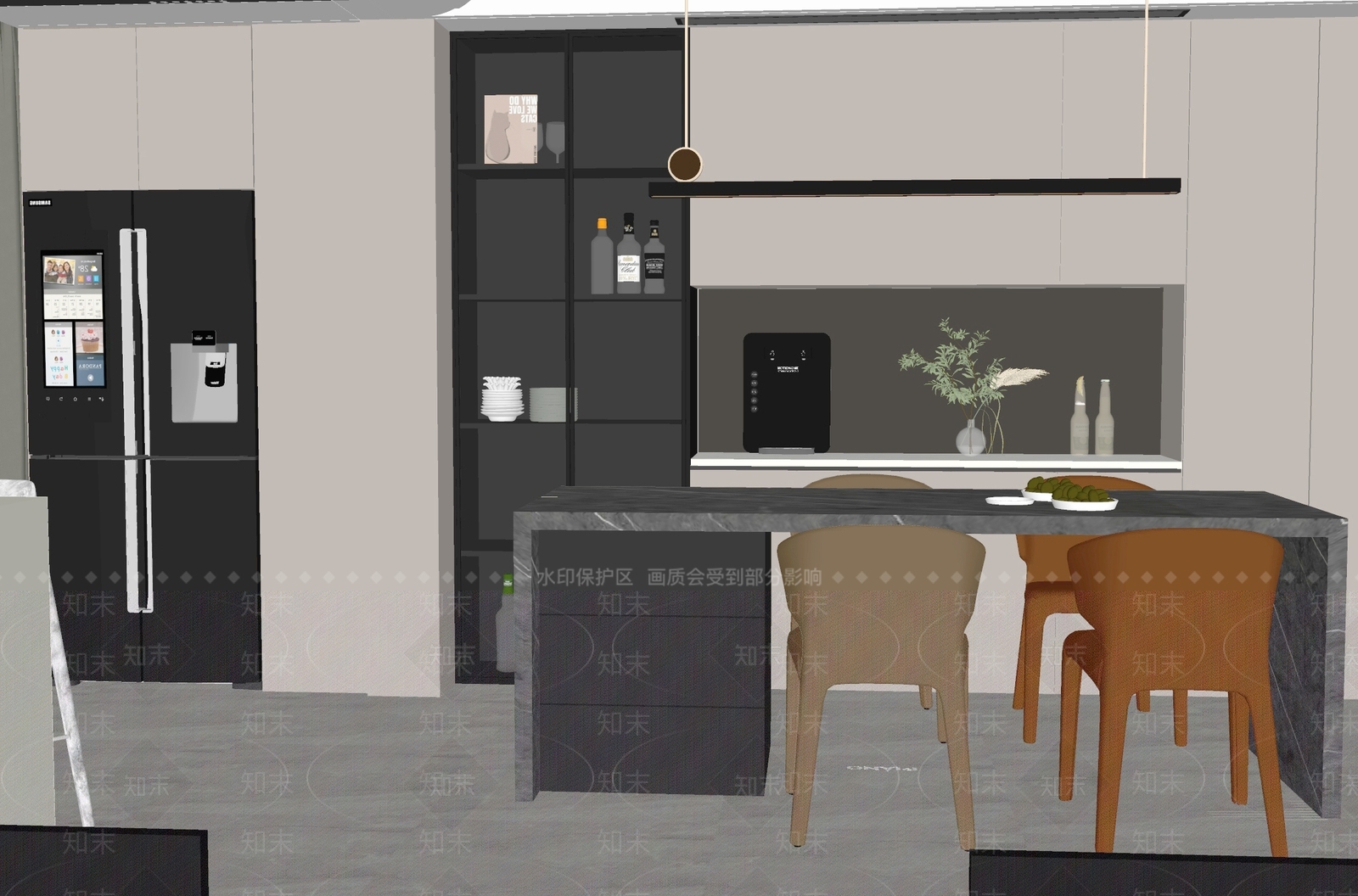 现代开放式厨房SU模型下载【ID:1145808155】