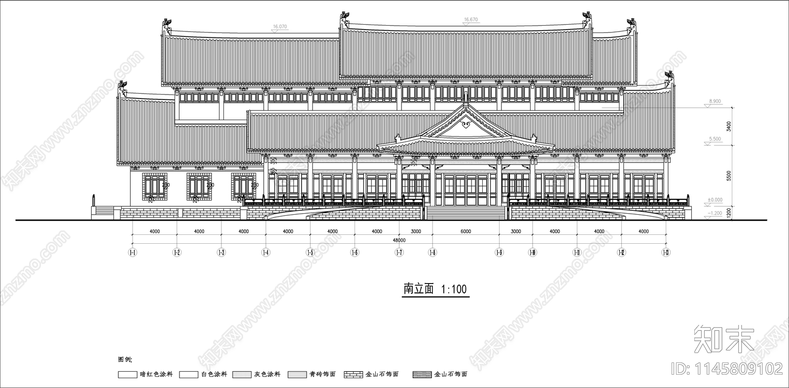 中式风学校建筑cad施工图下载【ID:1145809102】