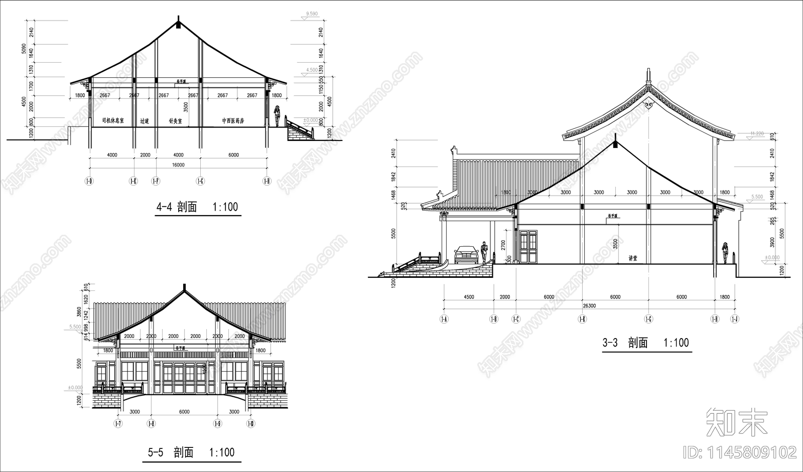 中式风学校建筑cad施工图下载【ID:1145809102】