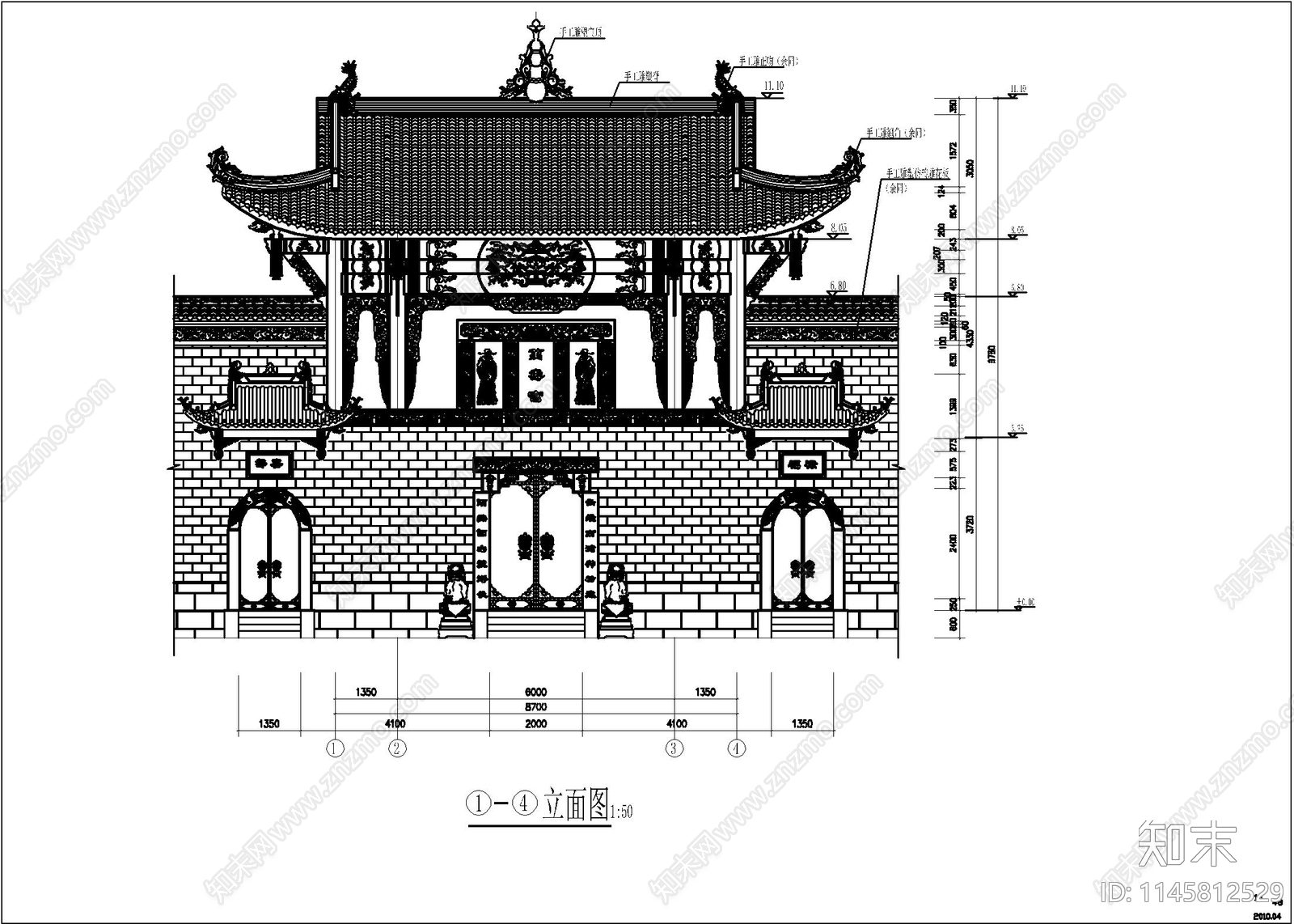 楼台古建筑图cad施工图下载【ID:1145812529】