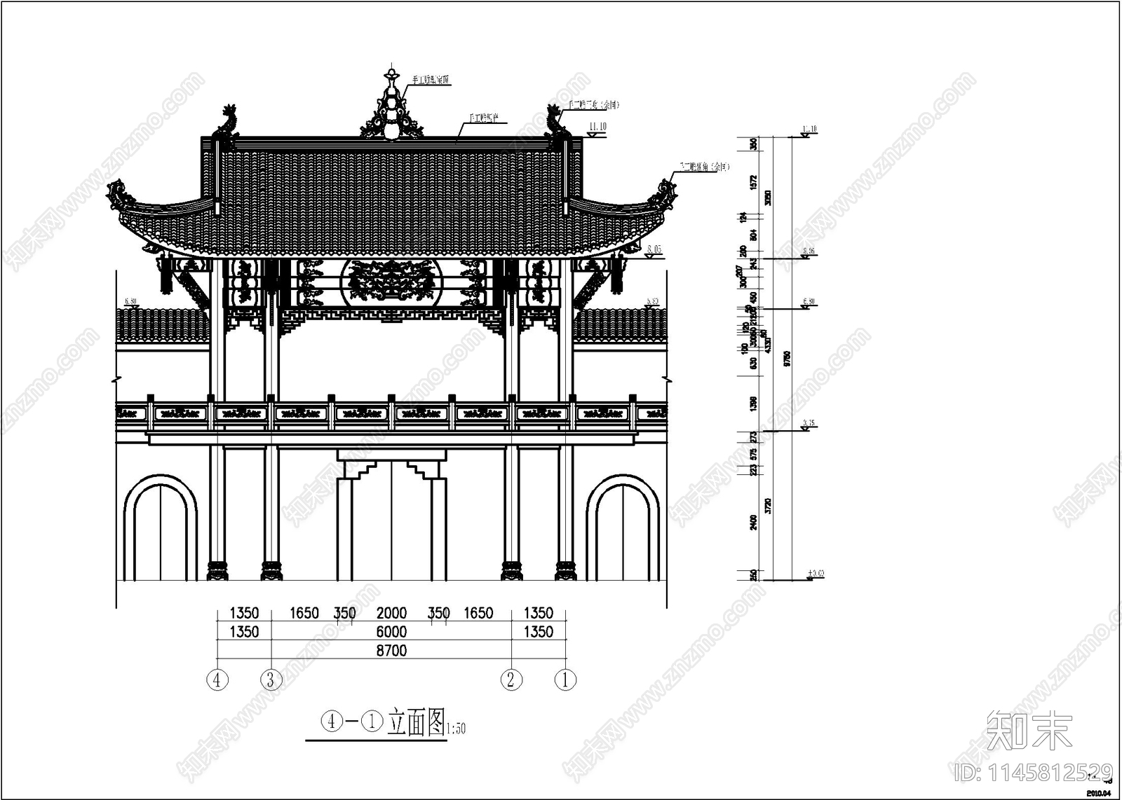 楼台古建筑图cad施工图下载【ID:1145812529】