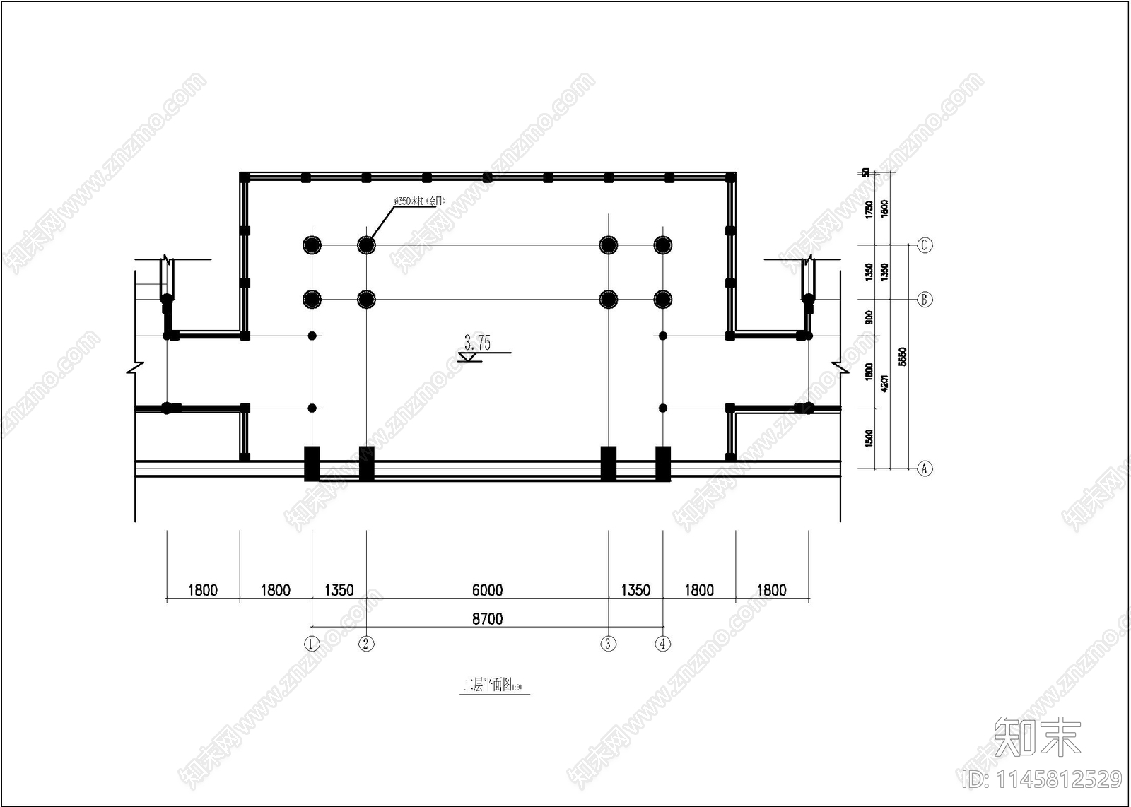 楼台古建筑图cad施工图下载【ID:1145812529】