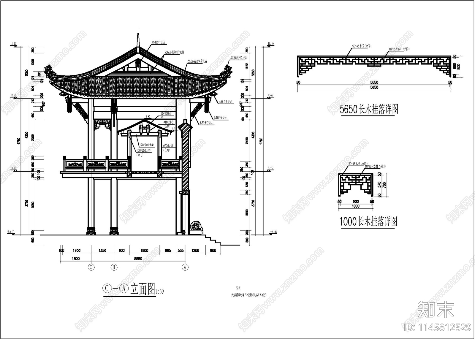 楼台古建筑图cad施工图下载【ID:1145812529】