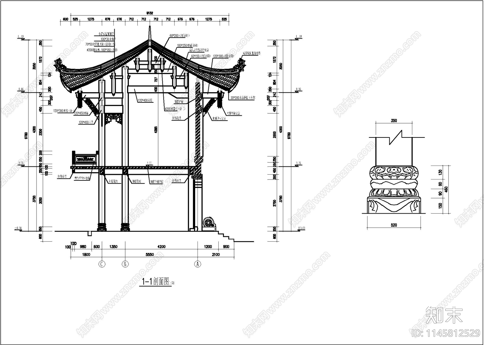 楼台古建筑图cad施工图下载【ID:1145812529】