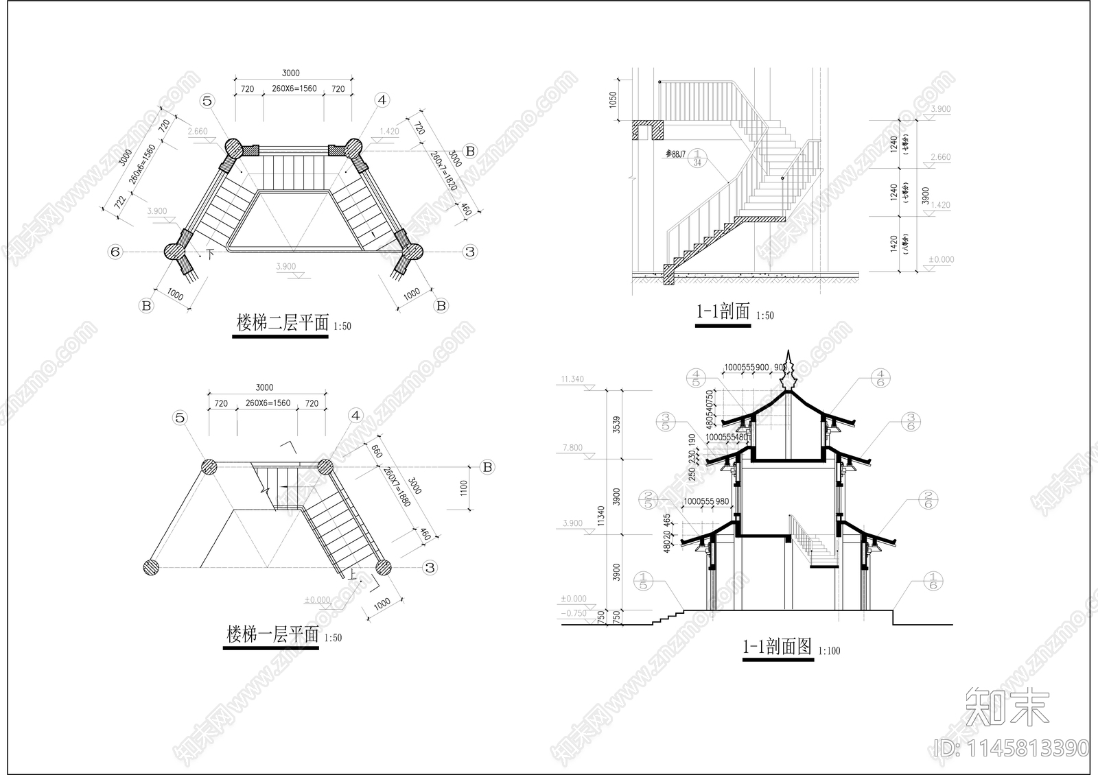 古建仿唐紫云阁建筑cad施工图下载【ID:1145813390】