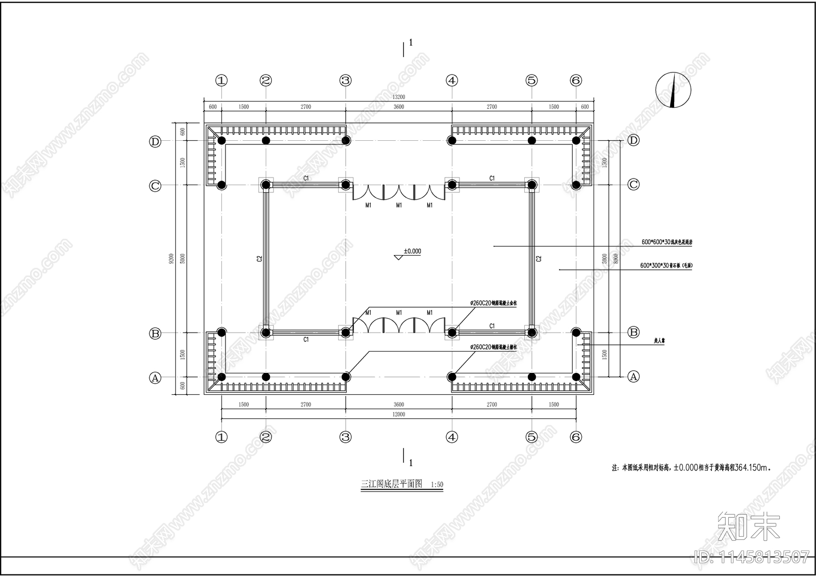 古建三江阁建筑cad施工图下载【ID:1145813507】