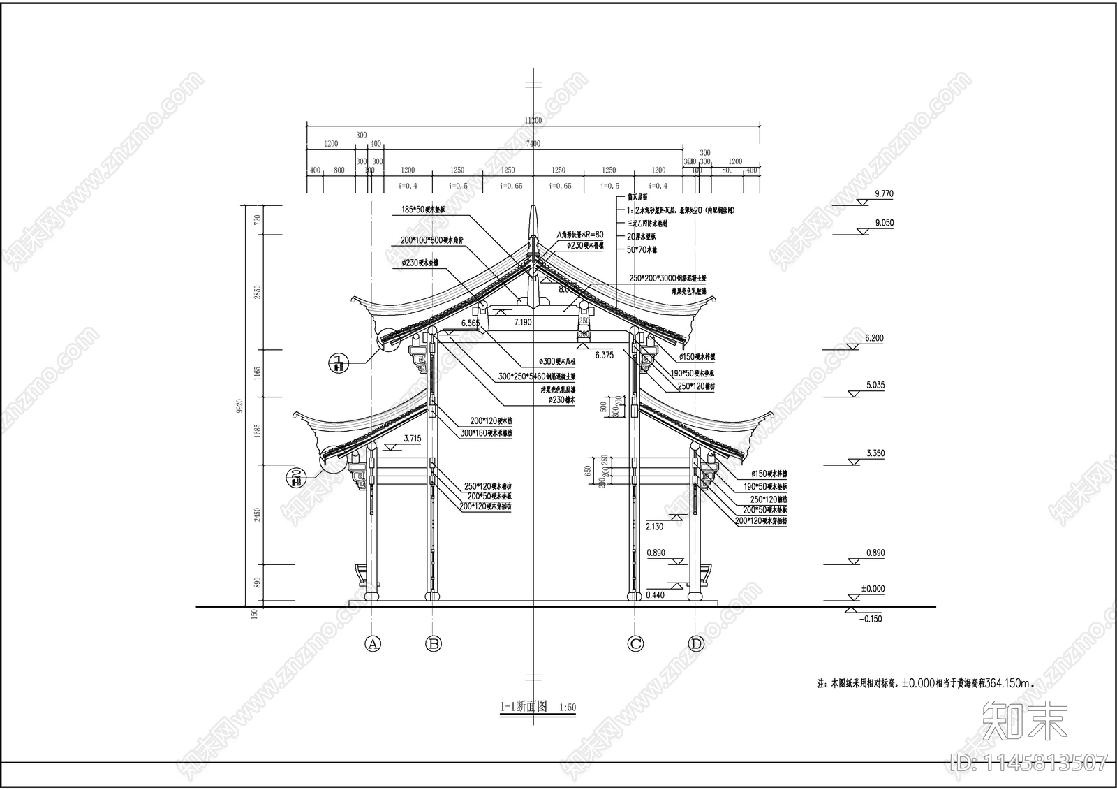 古建三江阁建筑cad施工图下载【ID:1145813507】