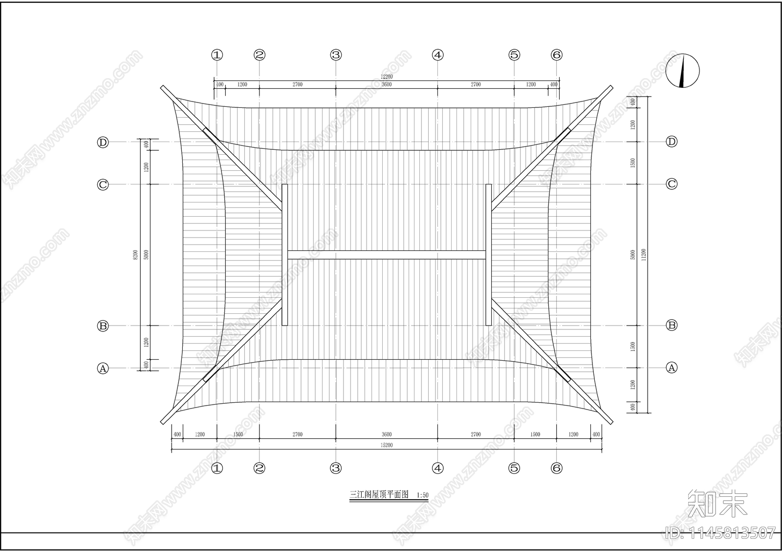 古建三江阁建筑cad施工图下载【ID:1145813507】