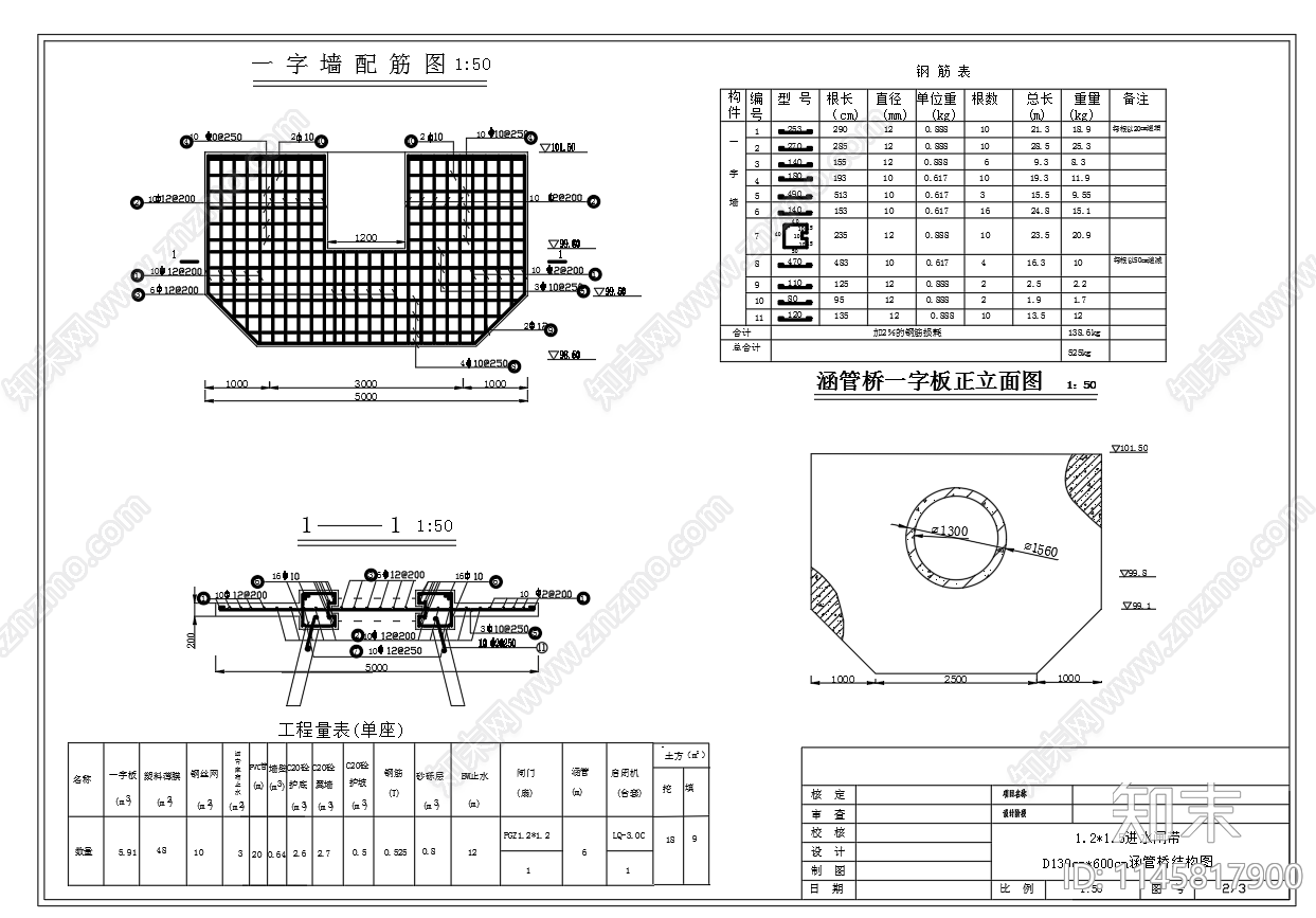 斗渠进水闸涵管桥结构图施工图下载【ID:1145817900】
