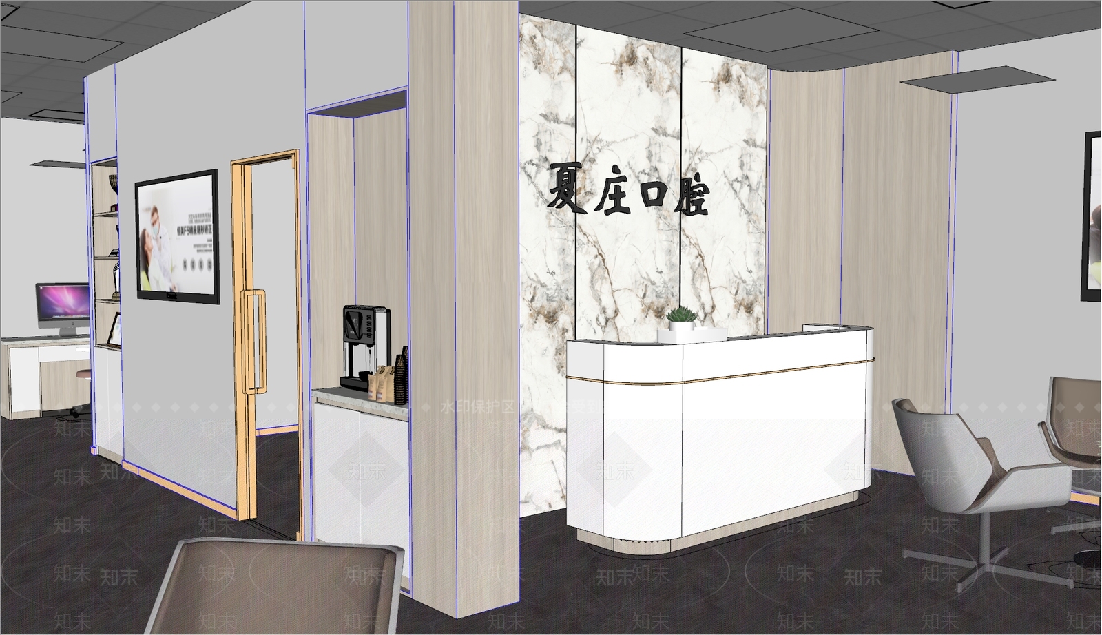 现代口腔医院大厅SU模型下载【ID:1145822987】