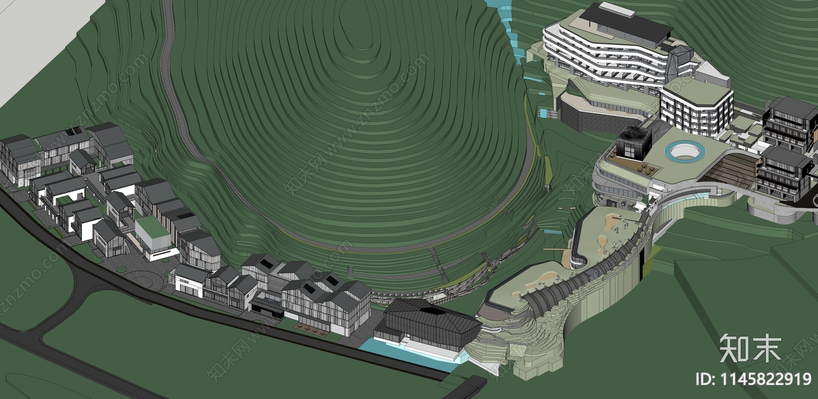 新中式山地酒店SU模型下载【ID:1145822919】