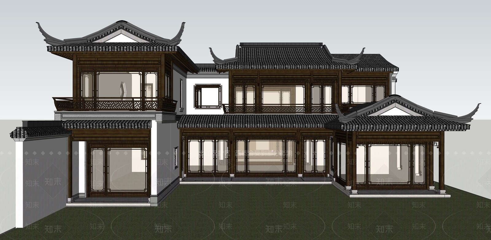 中式合院SU模型下载【ID:1145826551】