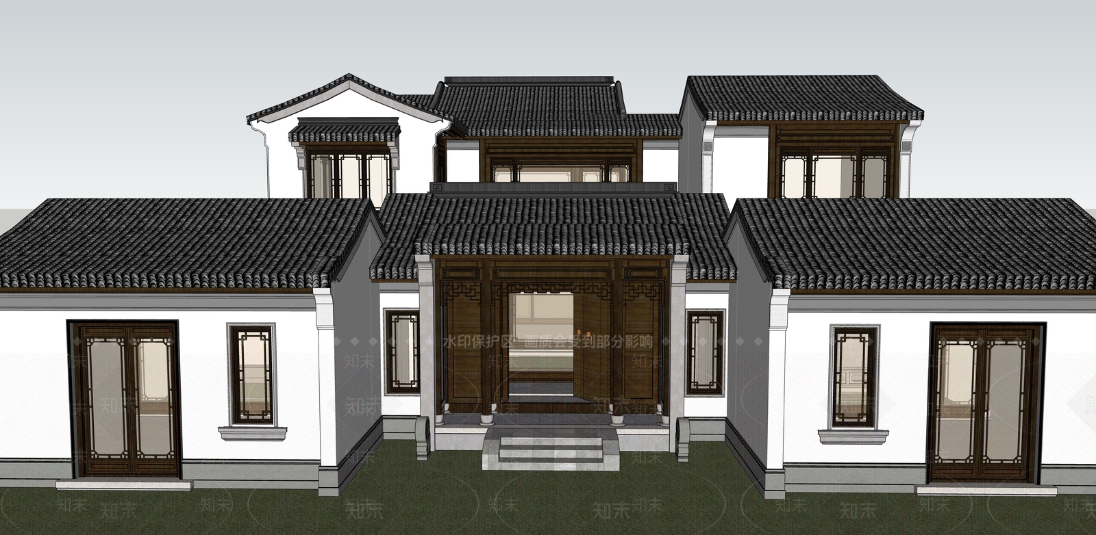 中式合院SU模型下载【ID:1145826551】