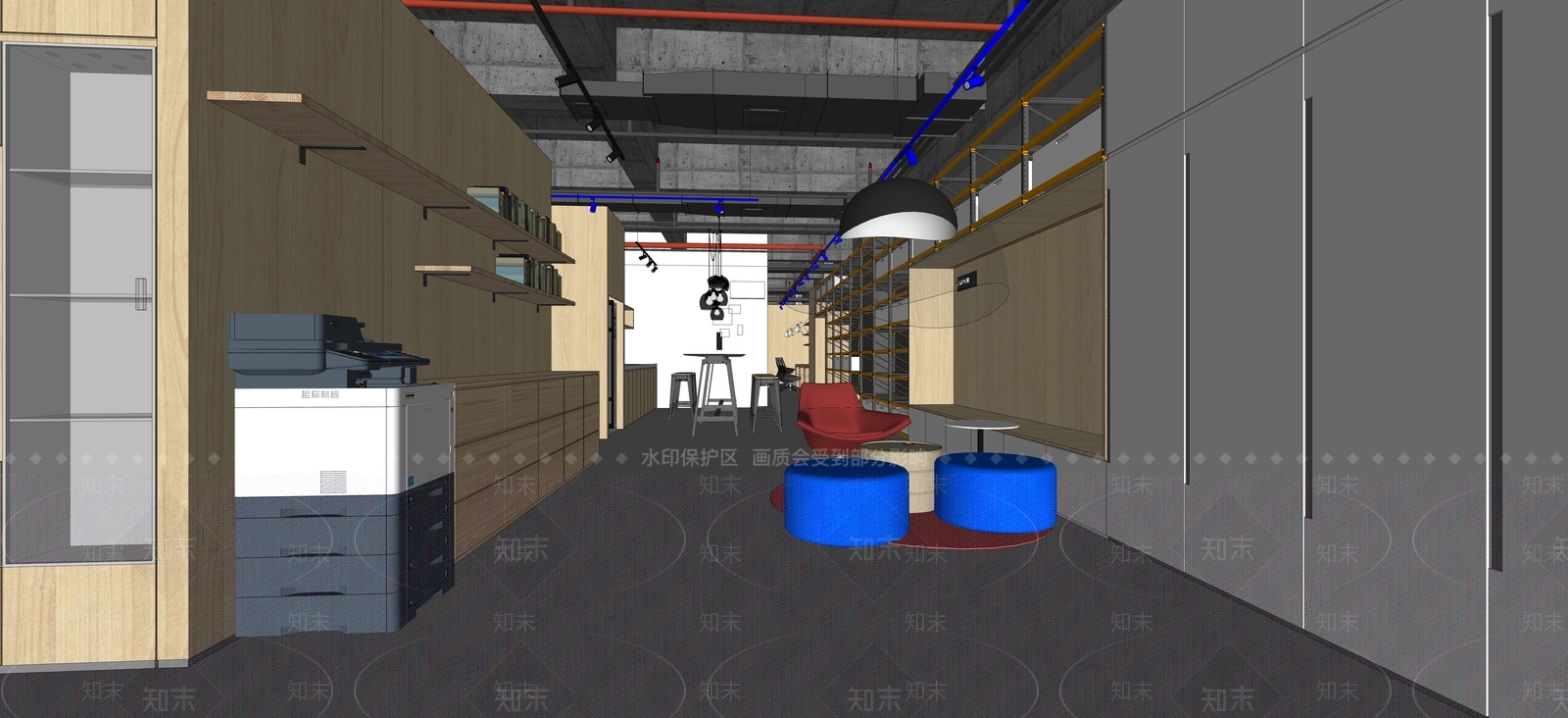 工业风公共办公区SU模型下载【ID:1145827735】_知末su模型网