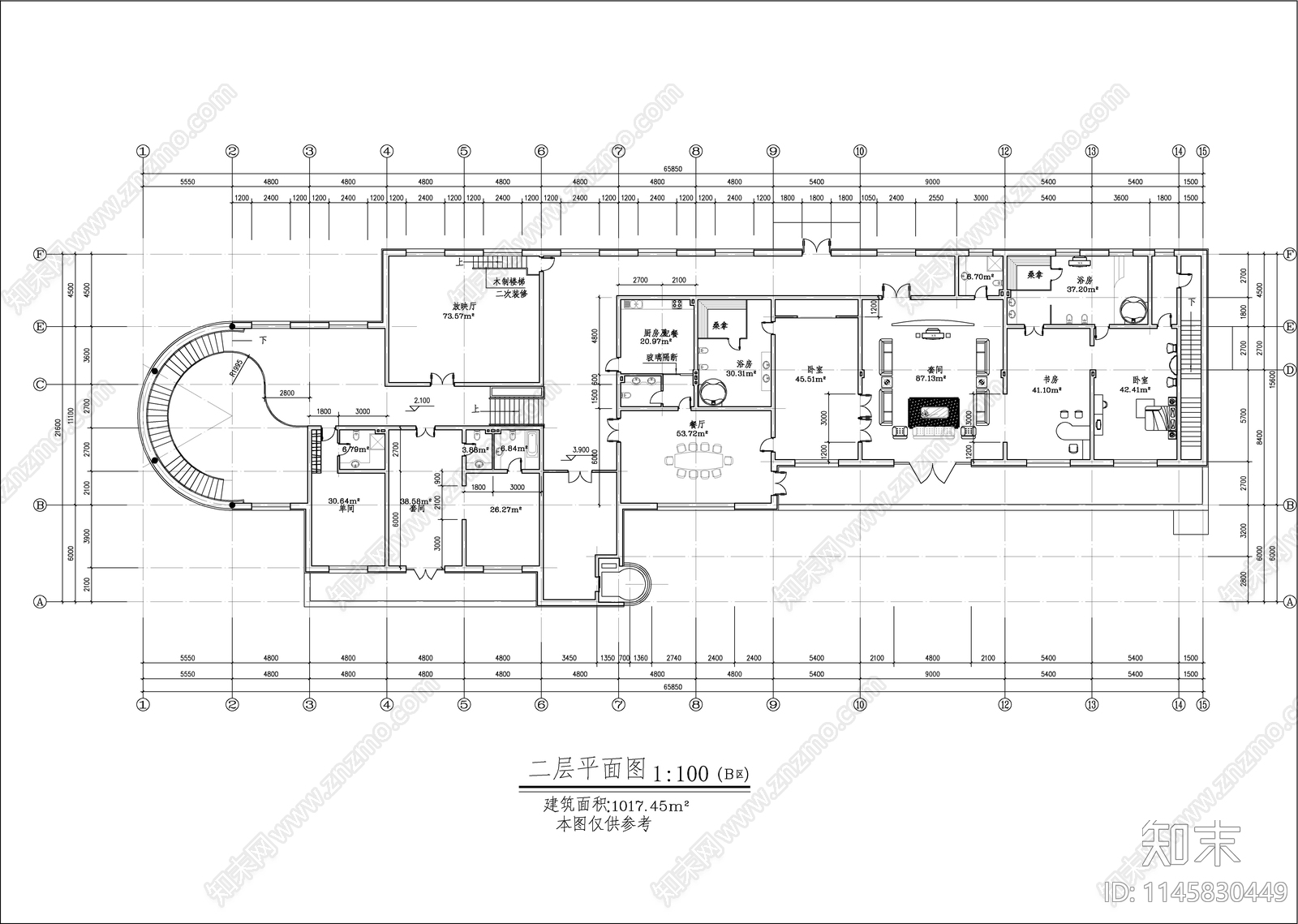 私人会所别墅建筑cad施工图下载【ID:1145830449】