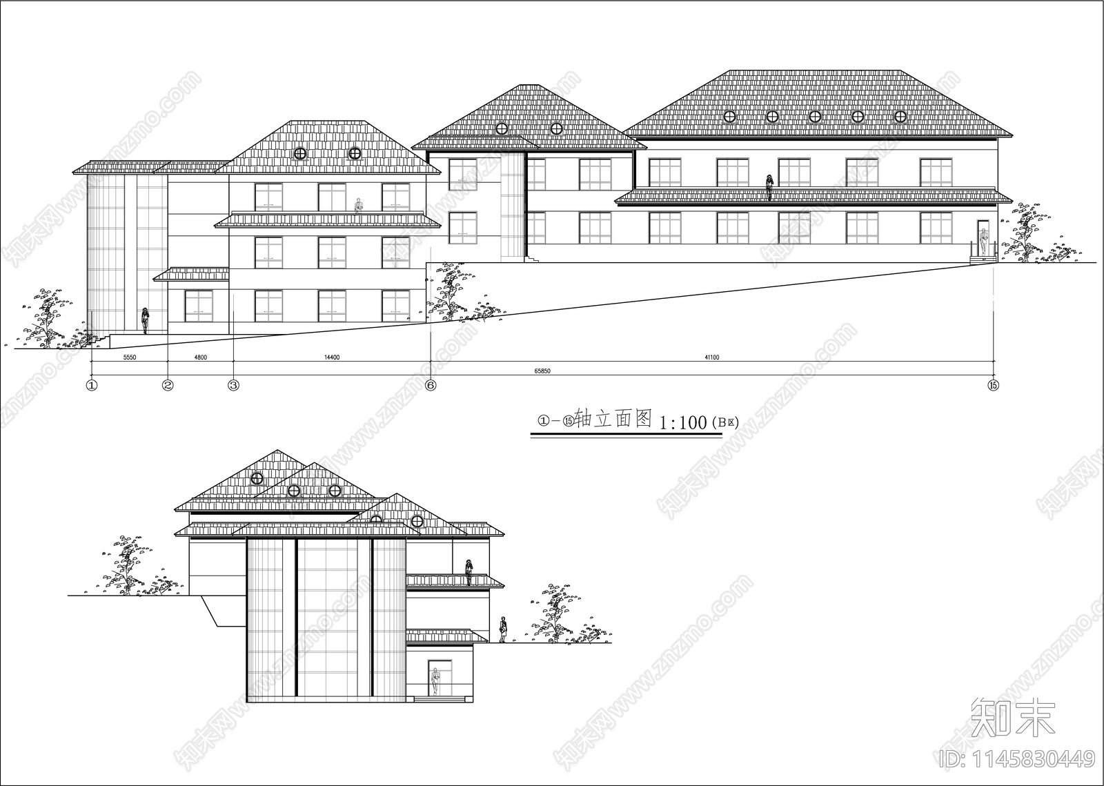 私人会所别墅建筑cad施工图下载【ID:1145830449】