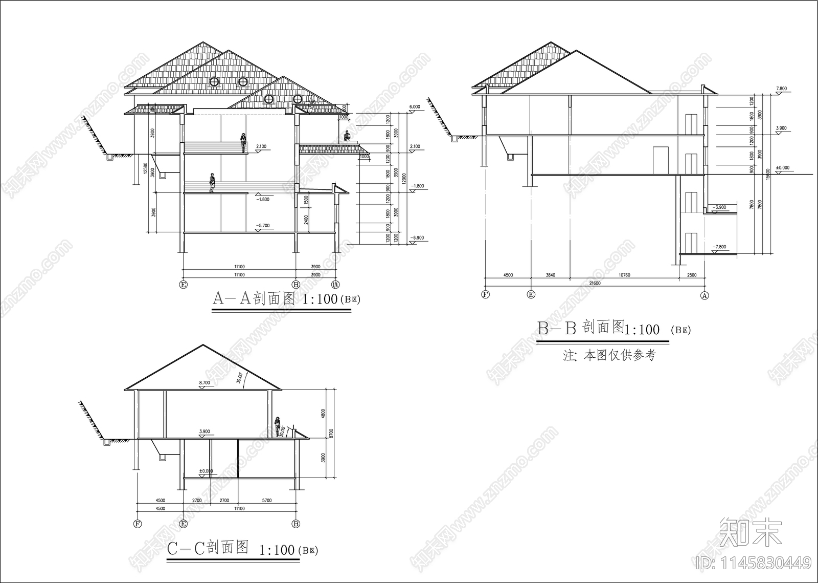 私人会所别墅建筑cad施工图下载【ID:1145830449】