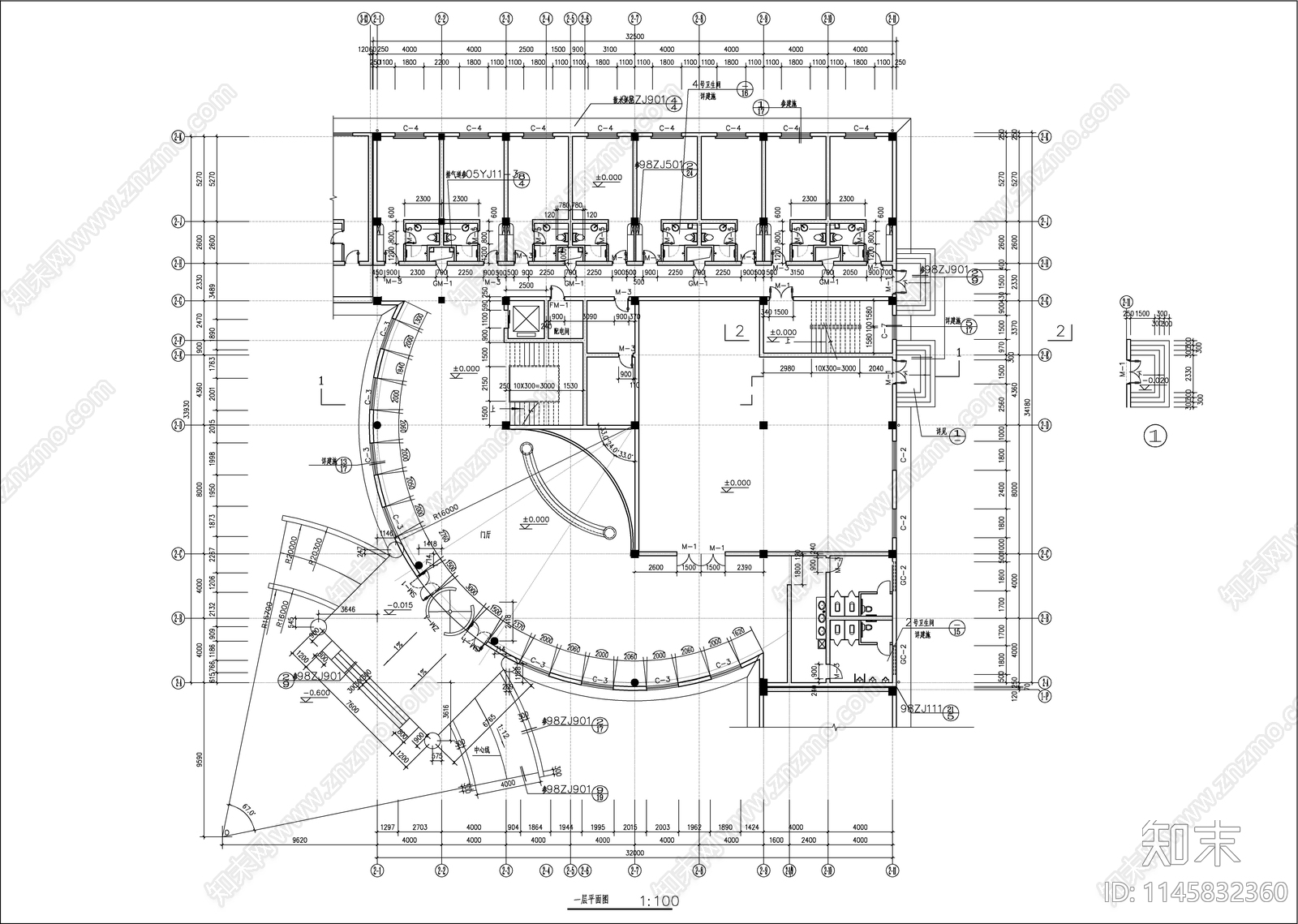 四层酒店建筑平面施工图下载【ID:1145832360】