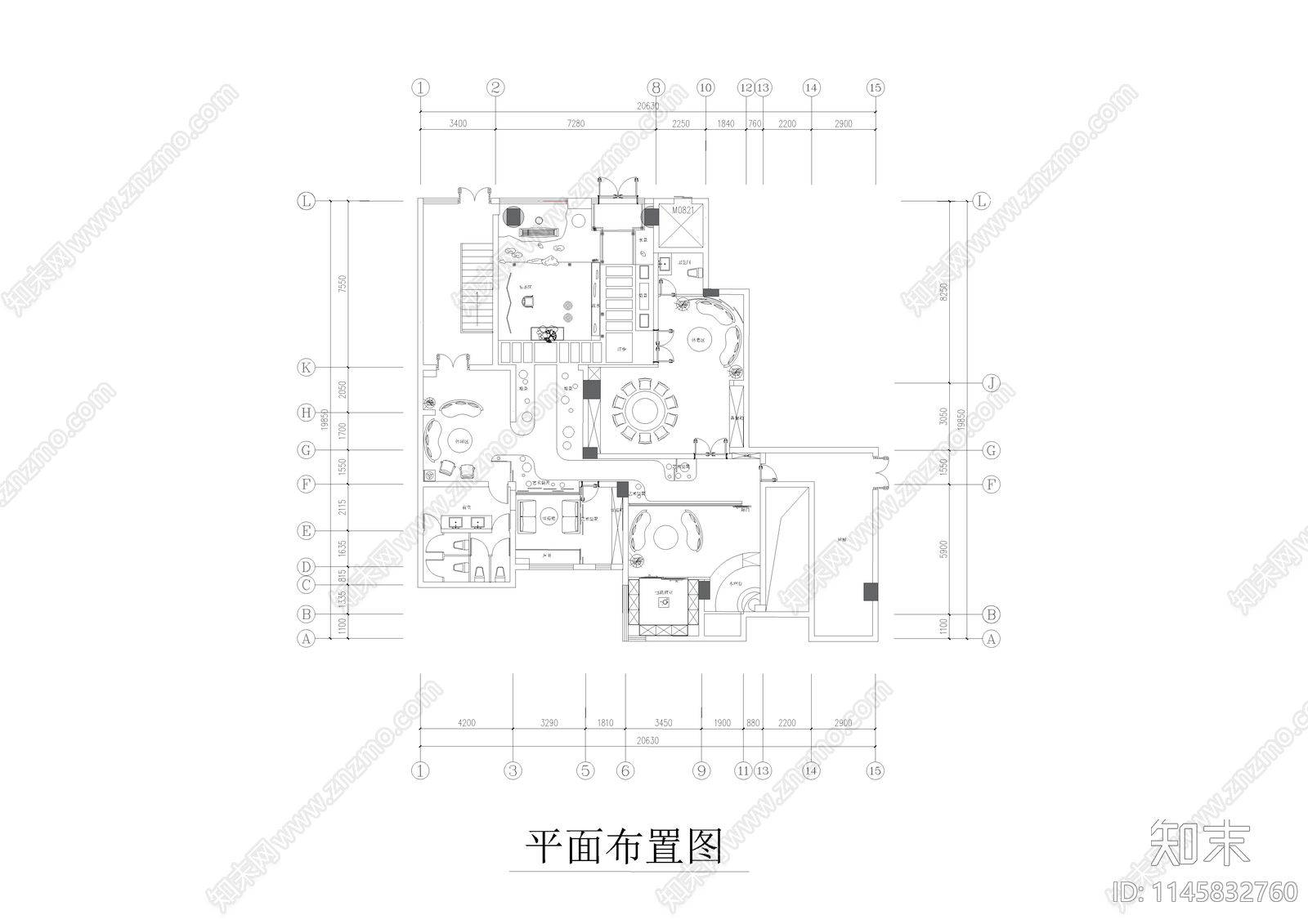 私人会所平面cad施工图下载【ID:1145832760】