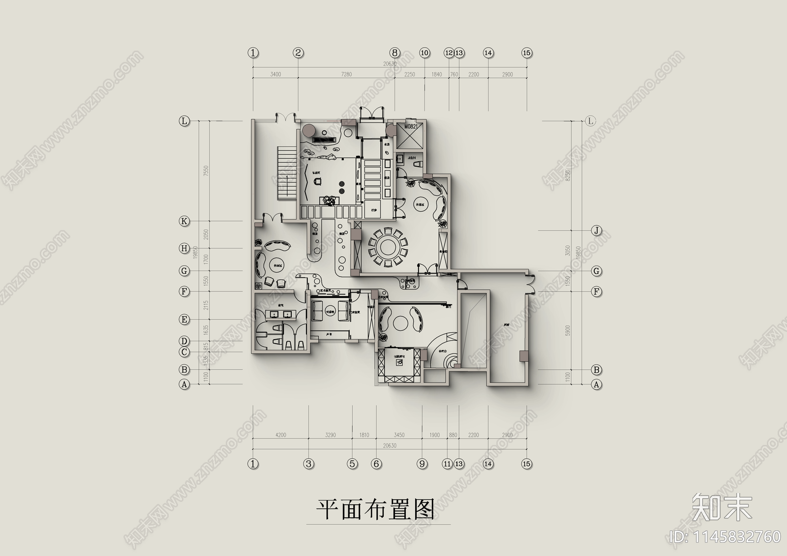 私人会所平面cad施工图下载【ID:1145832760】