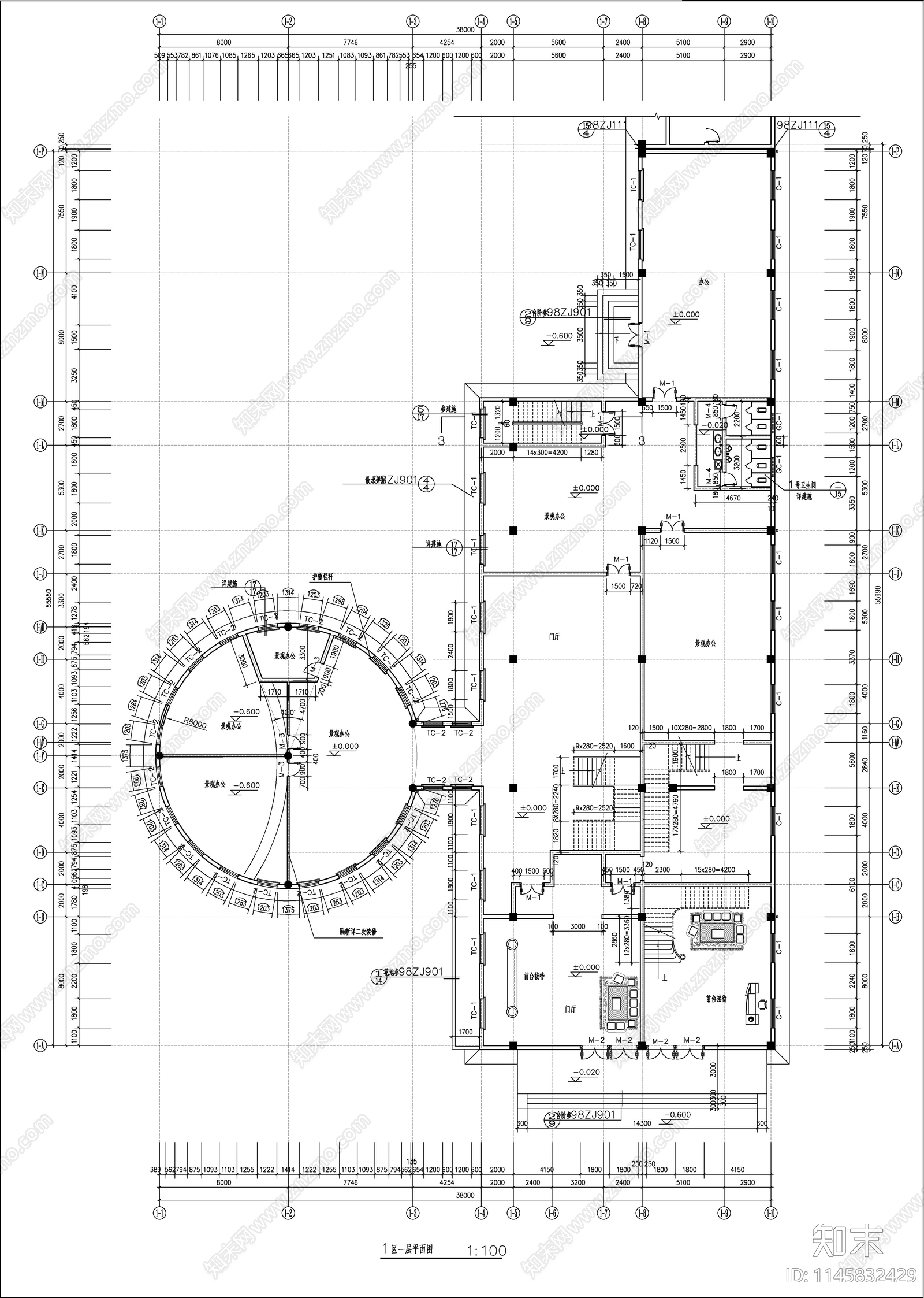3层框架办公楼建筑cad施工图下载【ID:1145832429】