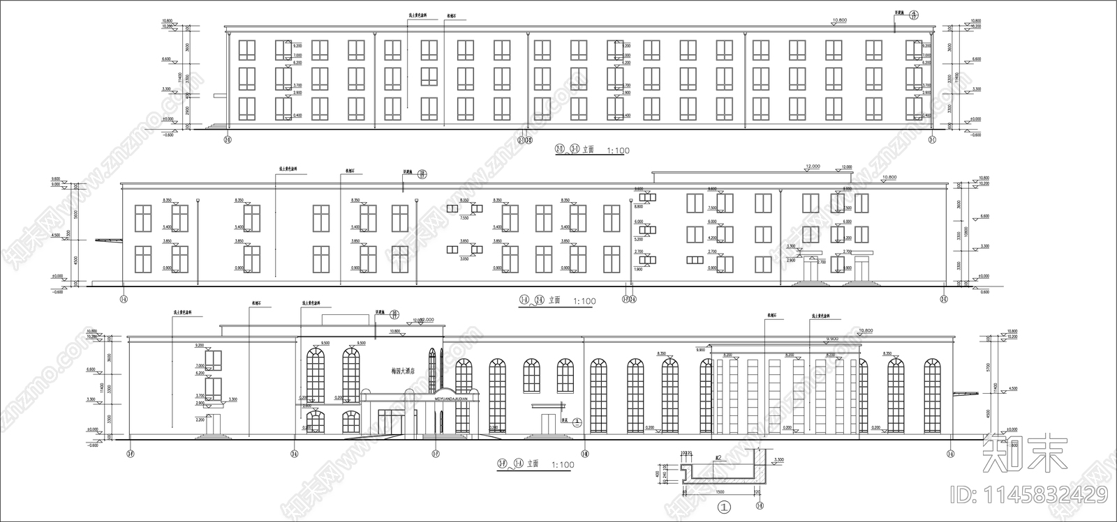 3层框架办公楼建筑cad施工图下载【ID:1145832429】