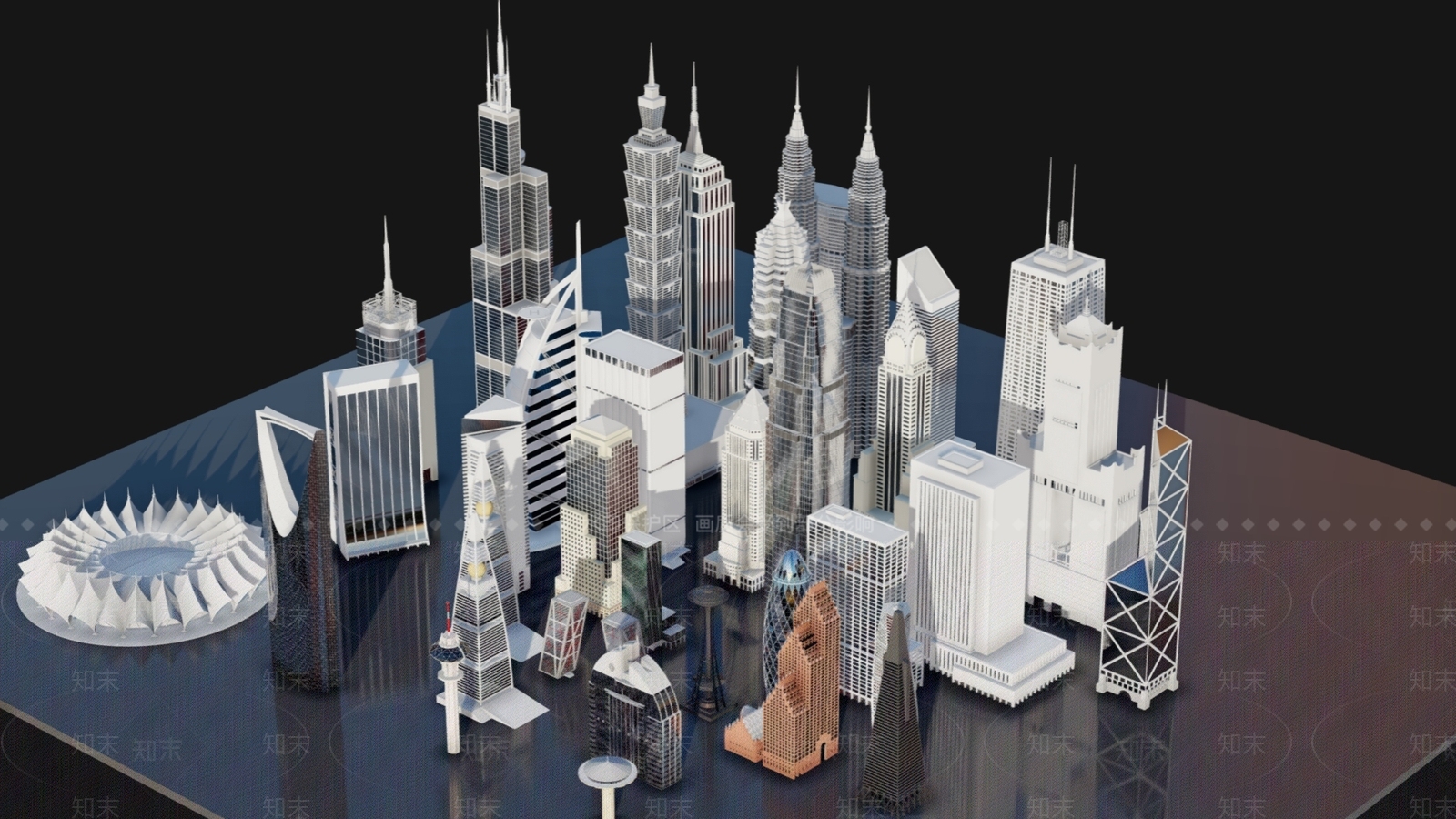 现代世界知名摩天大楼SU模型下载【ID:1145832558】