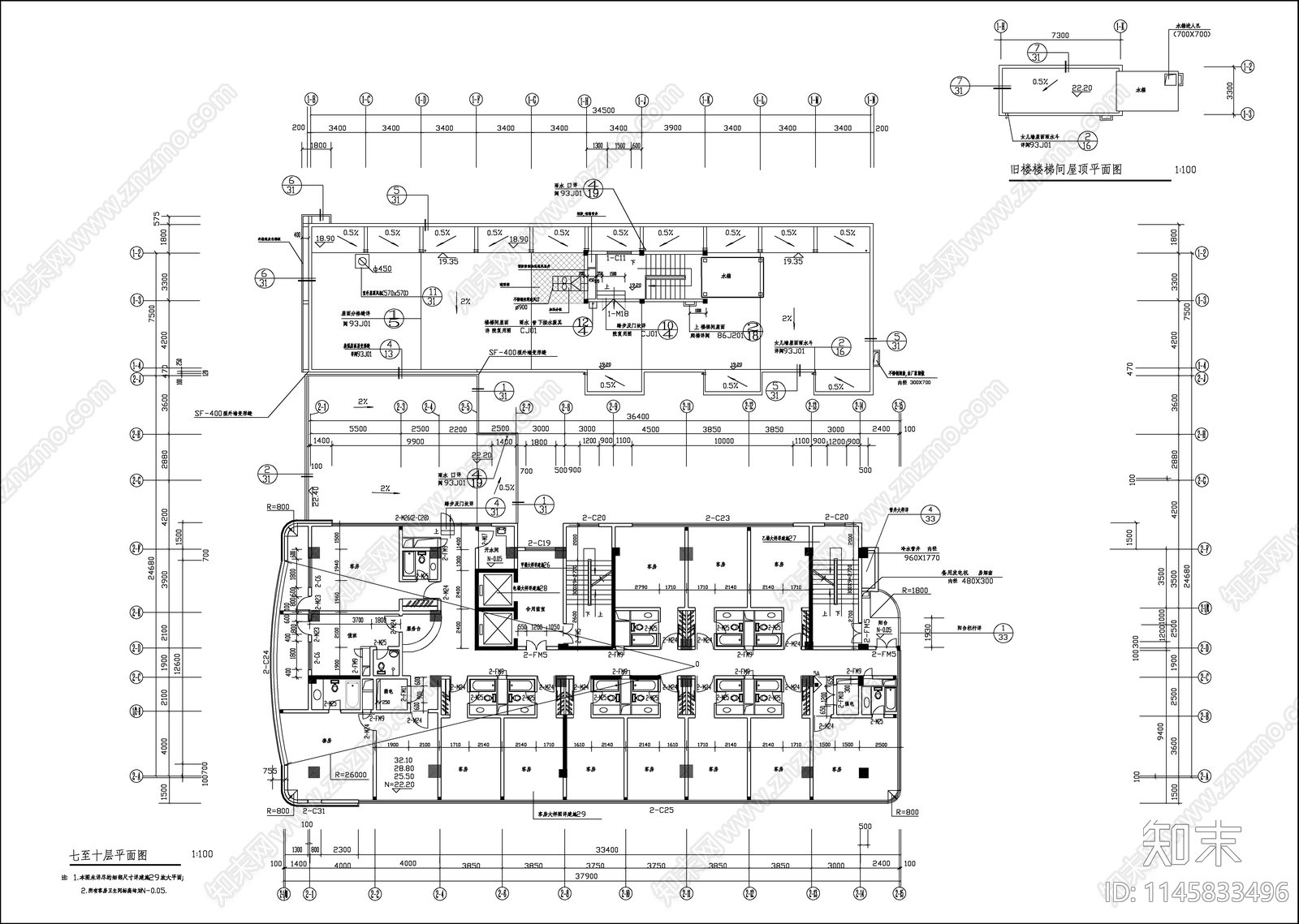 13层框架剪力墙三星级宾馆建筑施工图下载【ID:1145833496】