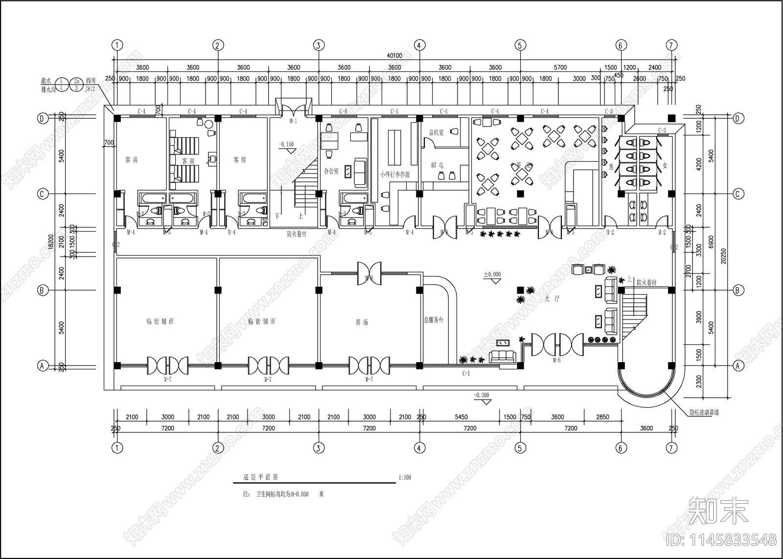 4层临街宾馆建筑施工图下载【ID:1145833548】