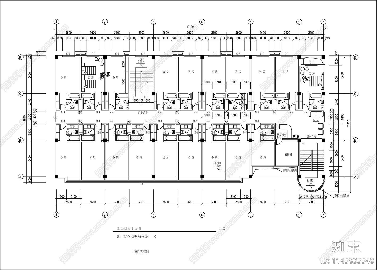 4层临街宾馆建筑施工图下载【ID:1145833548】