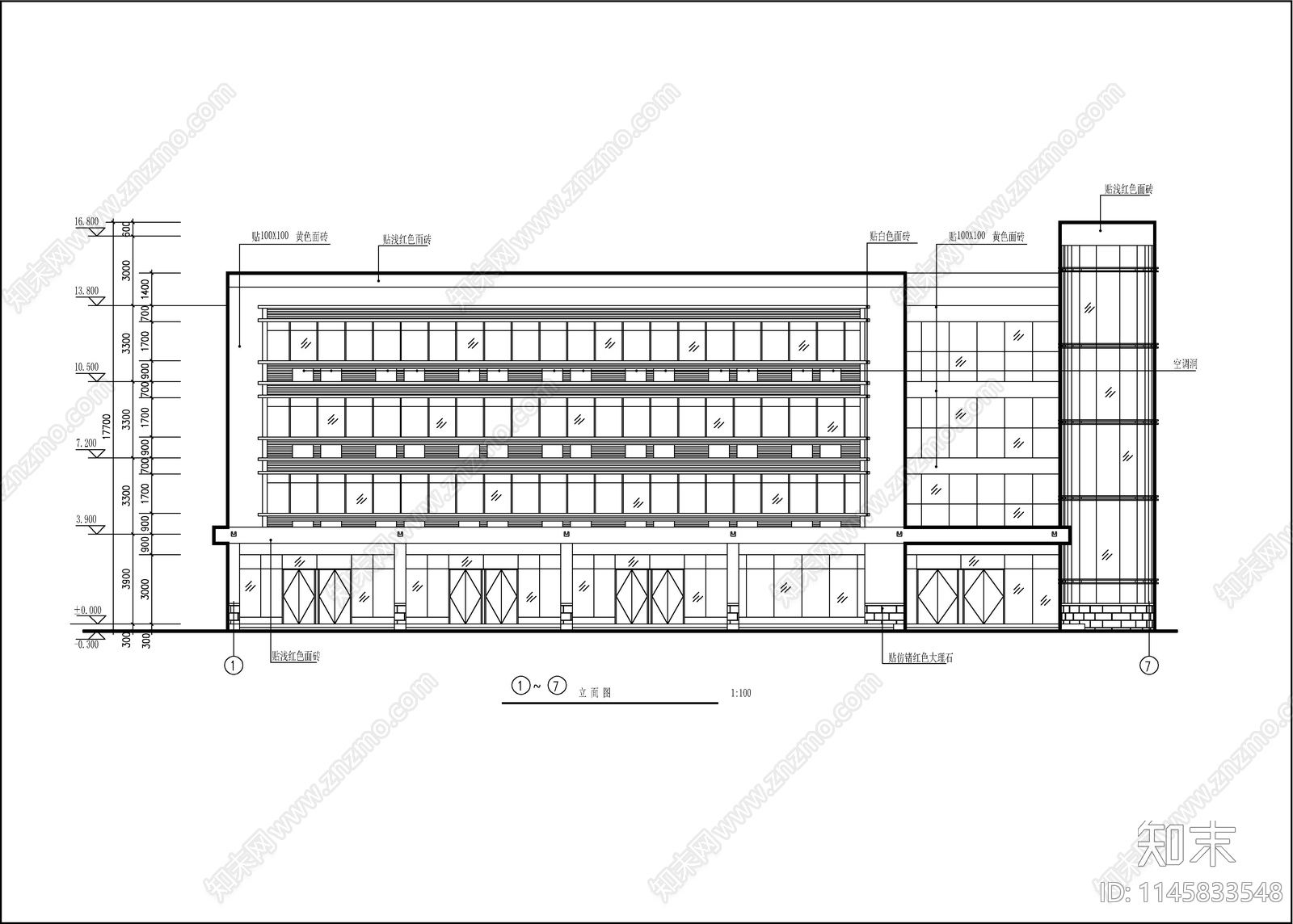 4层临街宾馆建筑施工图下载【ID:1145833548】