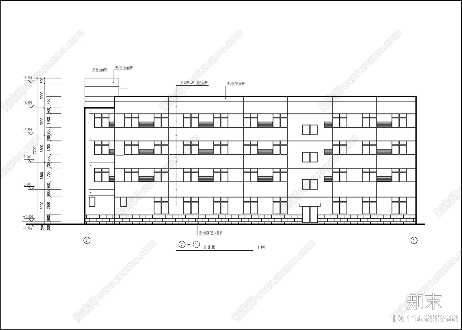 4层临街宾馆建筑施工图下载【ID:1145833548】