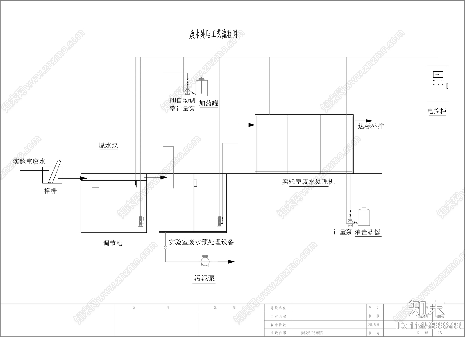 实验室污水处理设备流程图cad施工图下载【ID:1145833683】