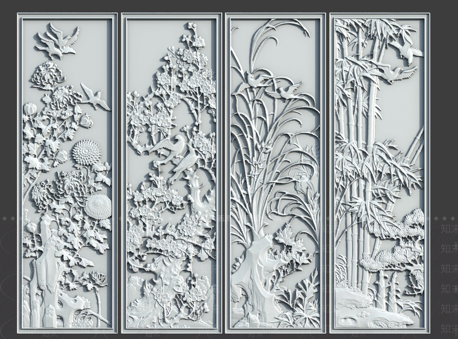 中式花鸟浮雕SU模型下载【ID:1145836408】
