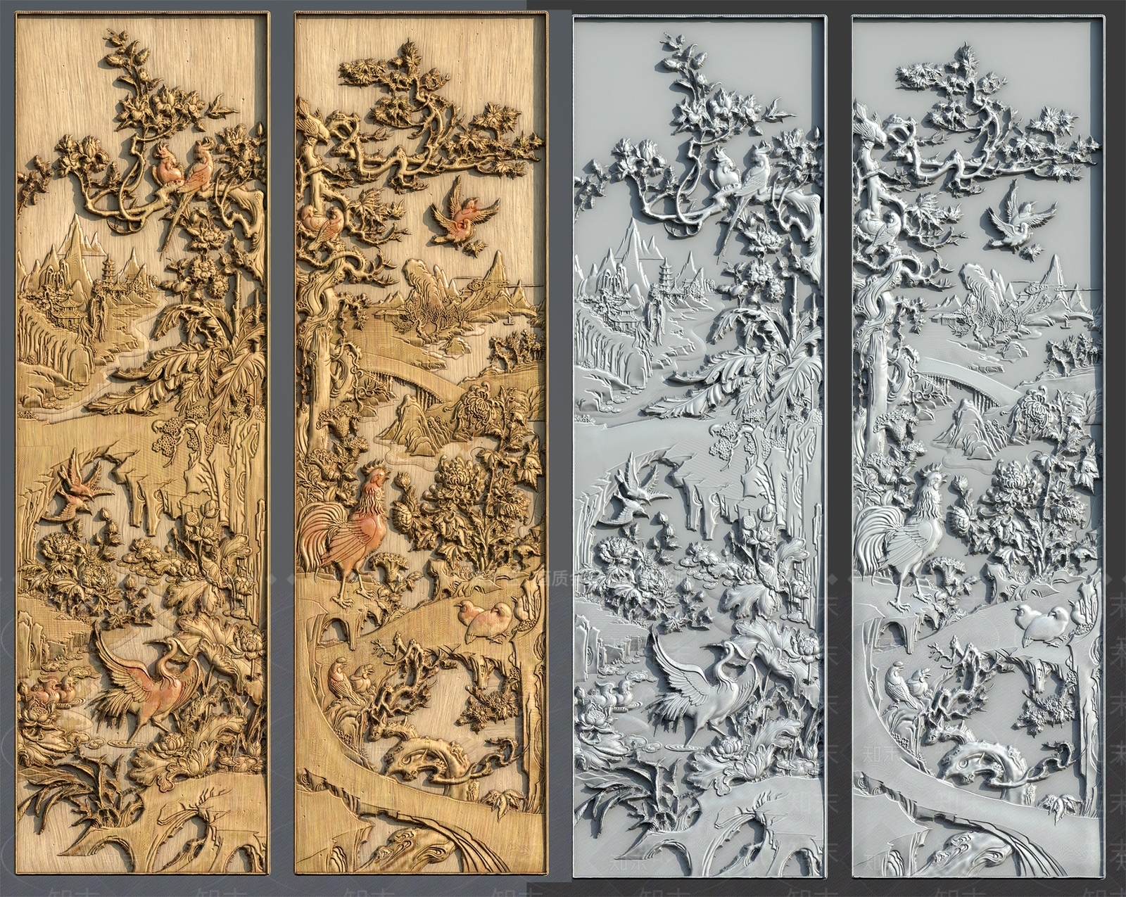 中式花鸟浮雕SU模型下载【ID:1145836536】