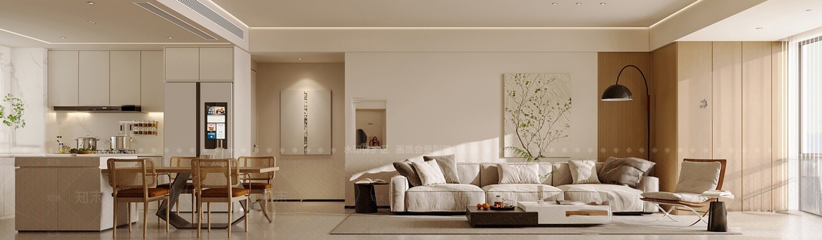 现代原木风客餐厅SU模型下载【ID:1145839429】