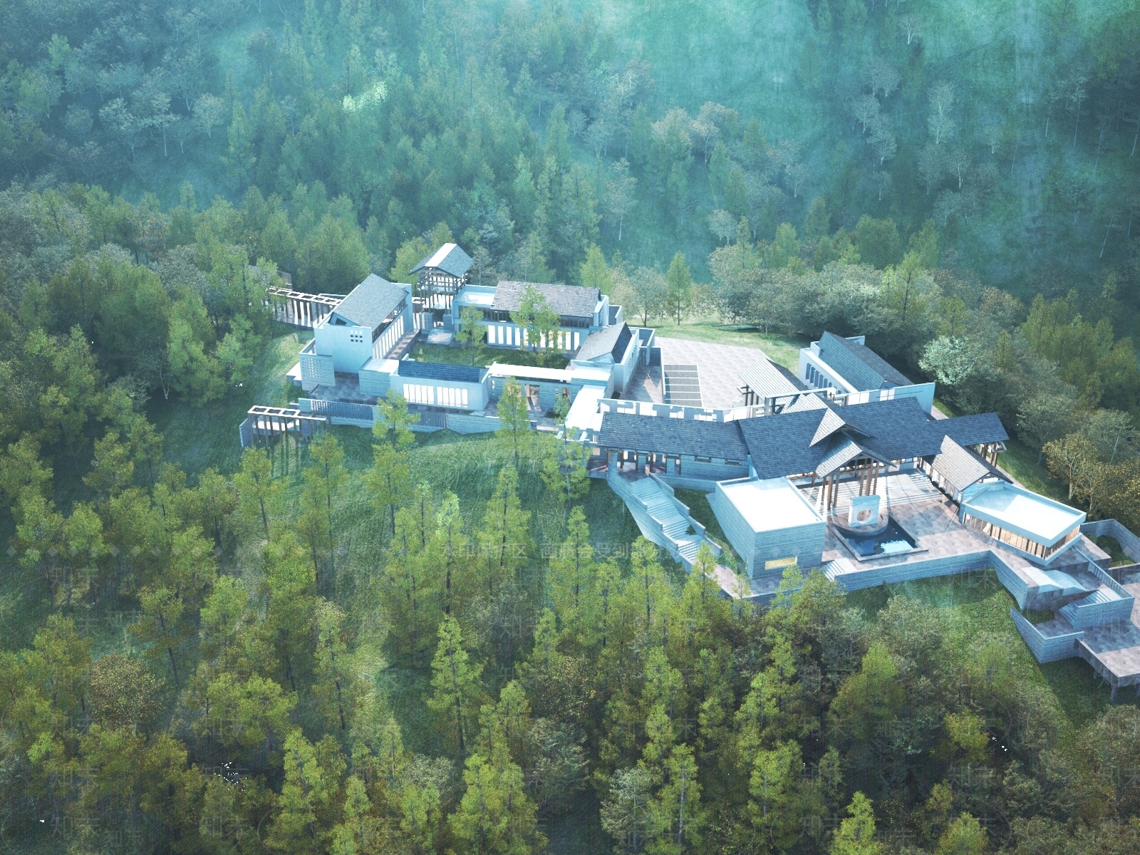新中式鸟瞰规划3D模型下载【ID:1145840540】