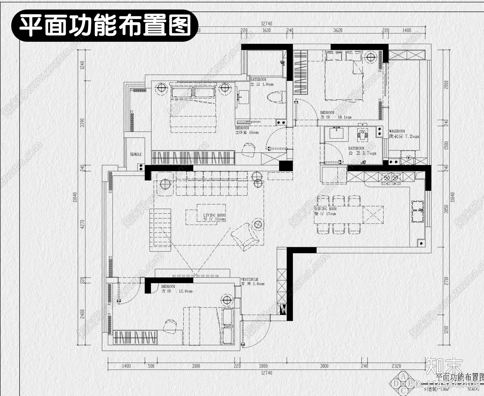 法式家装室内施工图下载【ID:1145842409】