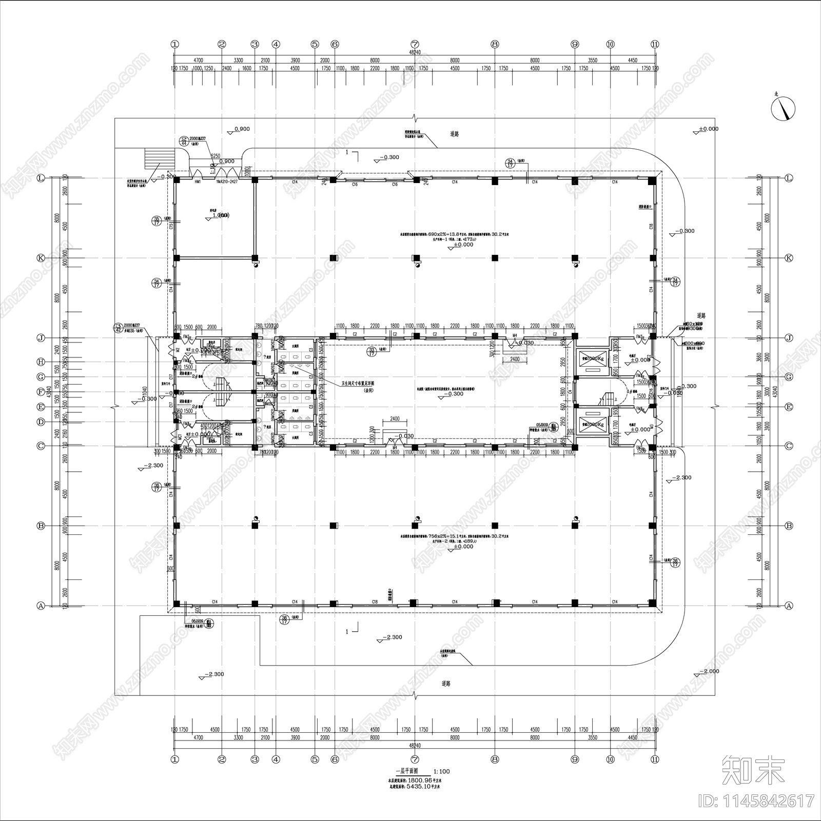 回字形生产车间建筑cad施工图下载【ID:1145842617】