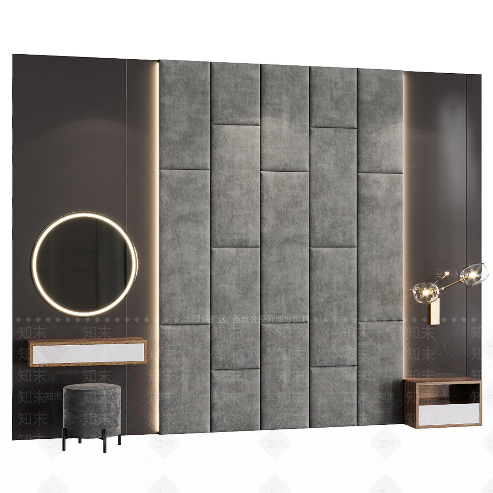 现代床头背景墙3D模型下载【ID:1145843912】