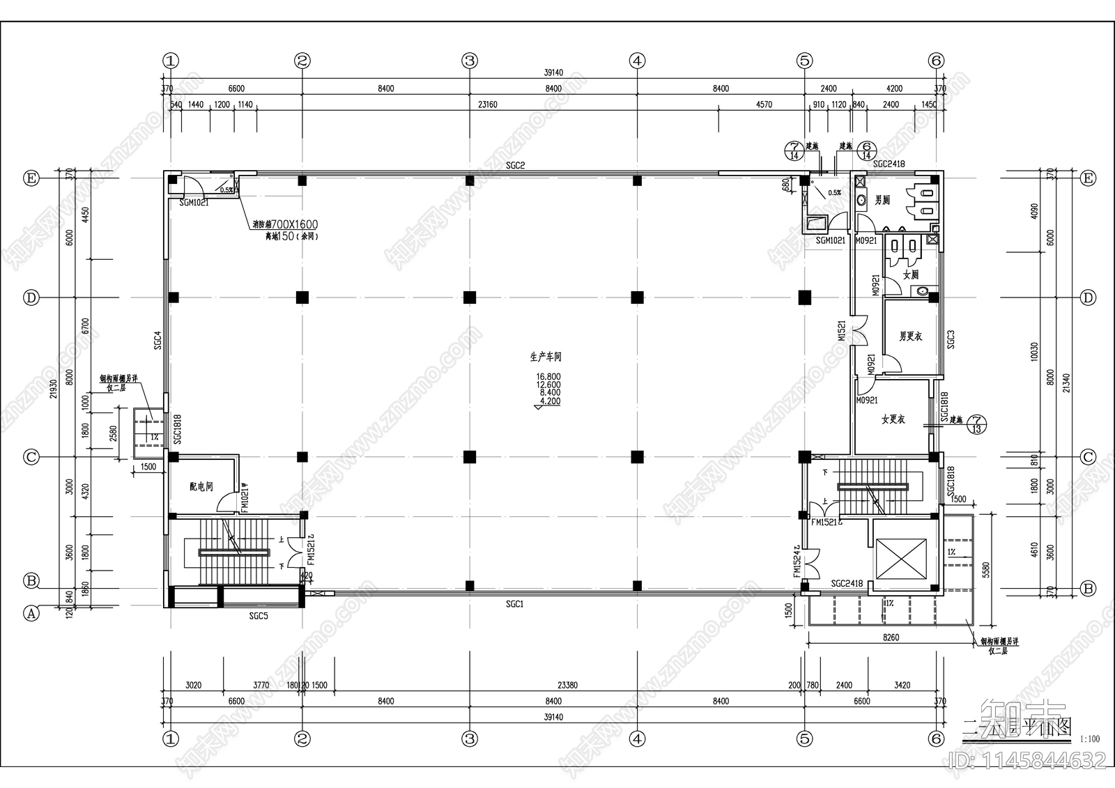 框架生产厂房建筑cad施工图下载【ID:1145844632】